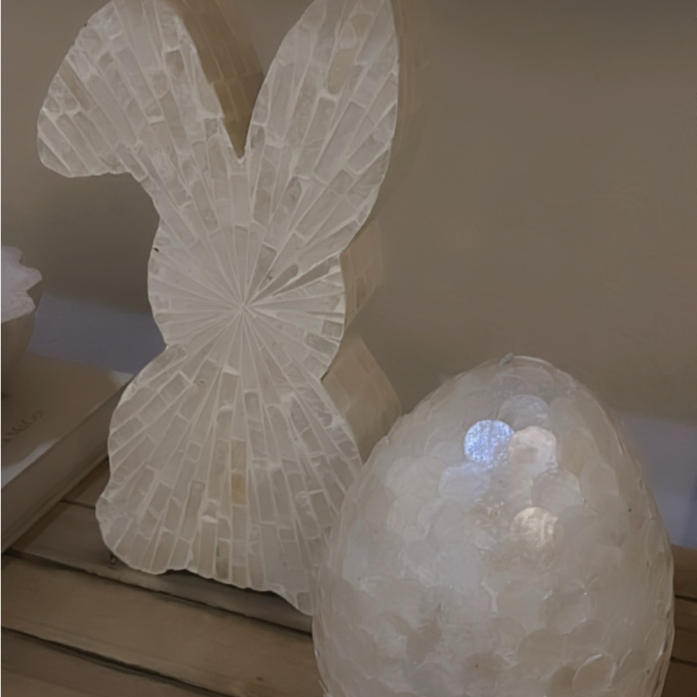 Elegant White Mosaic Bunny and Egg Decor